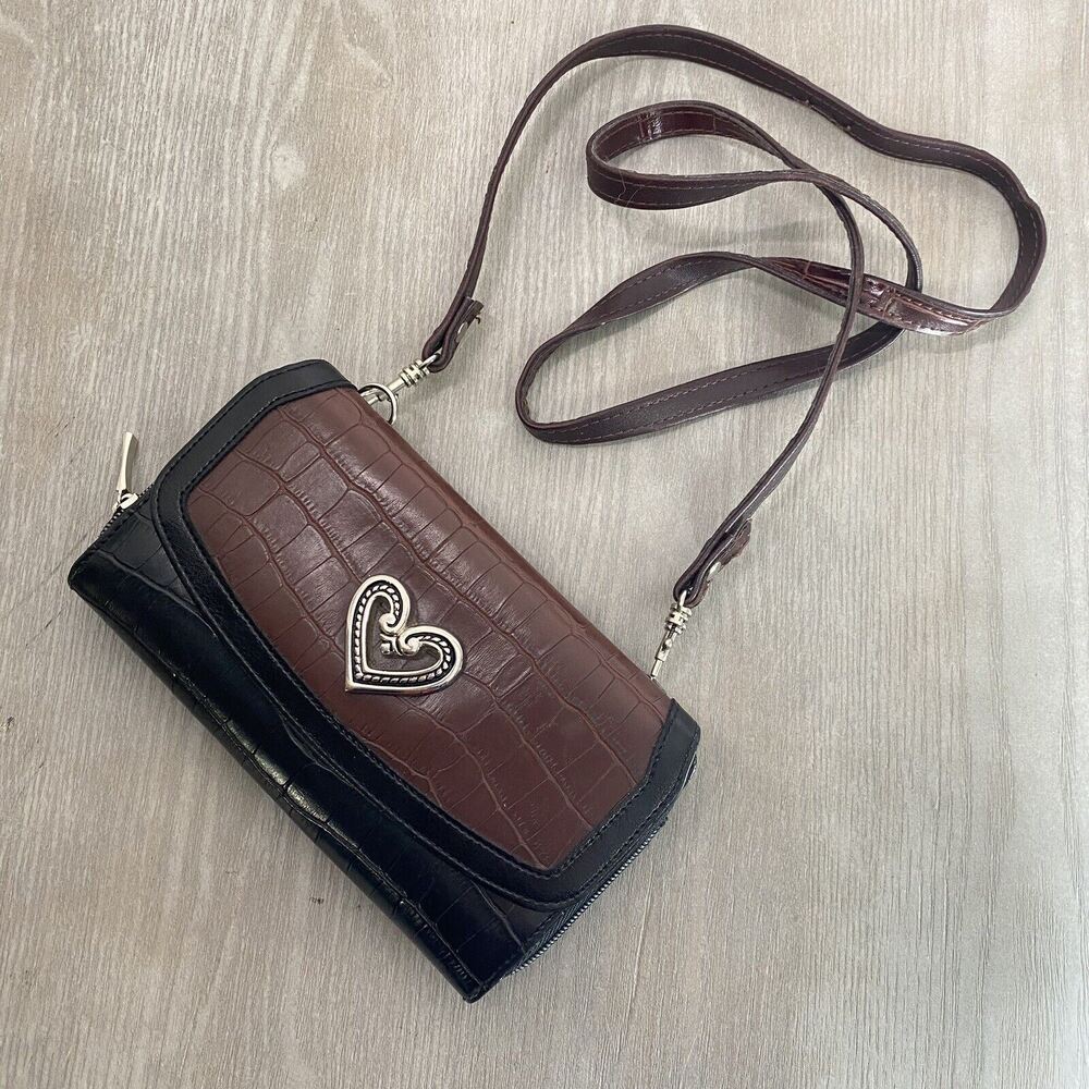 Texas Leather Manufacturing Wallet Women Brown Black Croc Crossbody Clutch